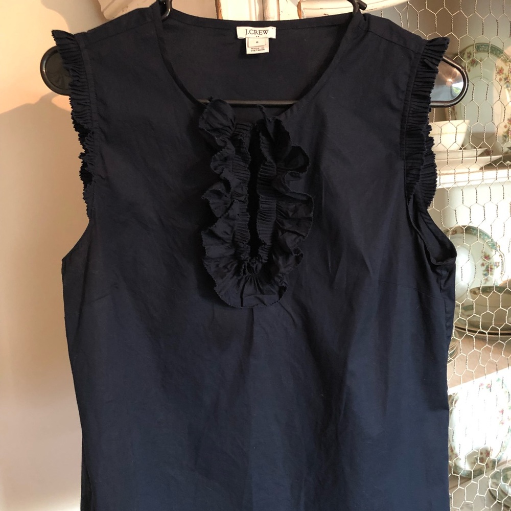 Navy J.Crew Blouse With Ruffles